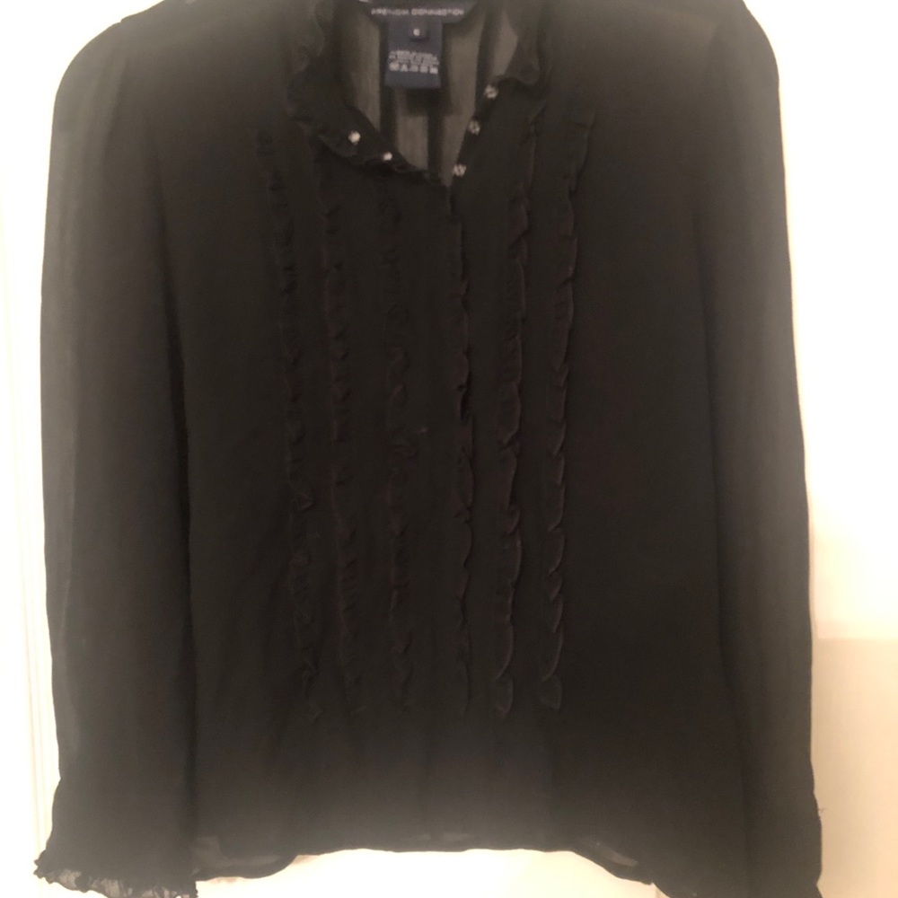 French connection sheer ruffle blouse